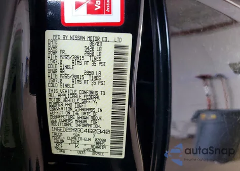 2003 Nissan Frontier Xe-V6 z USA, uszkodzony, nr VIN 1N6ED29Y03C460340